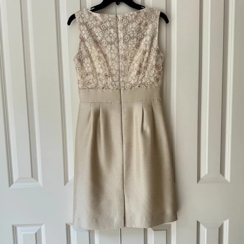 Tahari Cocktail Dress Beaded Bodice Sleeveless Size 4 Petite Ivory Lace - Picture 11 of 15